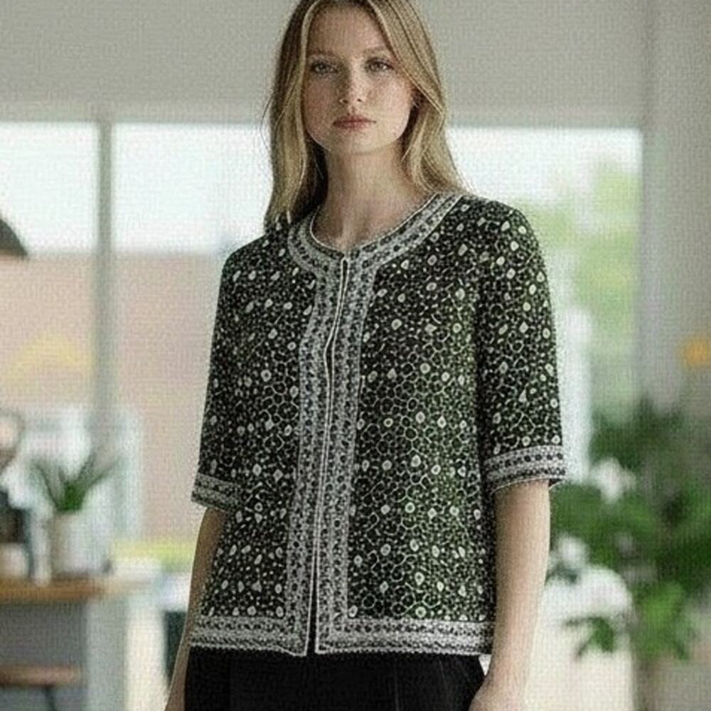 Lawrence‎ Kazar Blk/Gold/Wht Silk Jacket Pearl Beaded Embroidered LIned Sz S